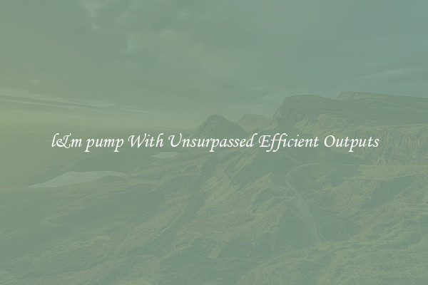 l&m pump With Unsurpassed Efficient Outputs